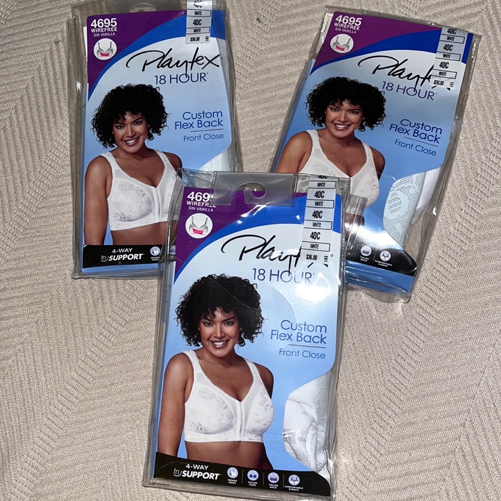 3 NWT Playtex 18 HR/Custom Flex Back, front close bras.